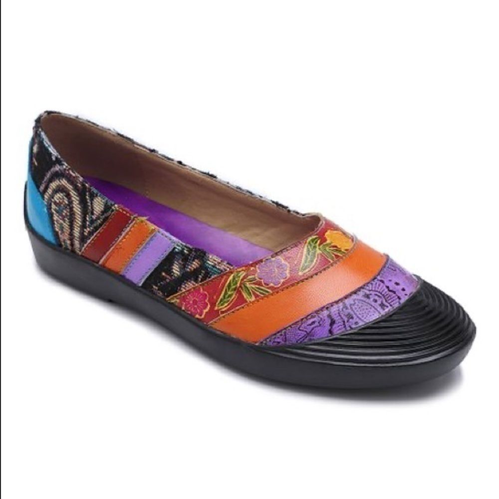 Soffia Purple & Orange Abstract Leather Flats A11‎